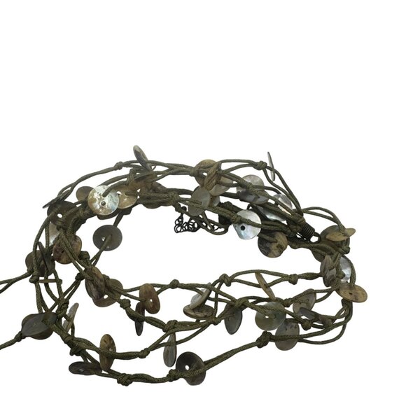 Shell Disc Charm Olive Green Multi Strand Statement Necklace Adjustable Closure - Picture 4 of 4